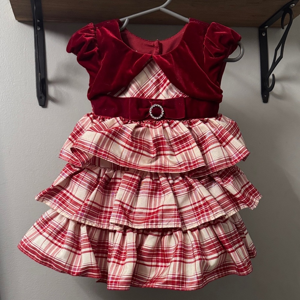 Jona Michelle Red and White Plaid Ruffle Dress